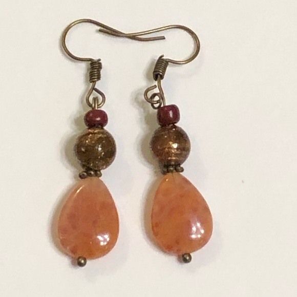 JK Designs Jewelry - Fire Crab Agate & Lamp Work Glass Beaded Earrings